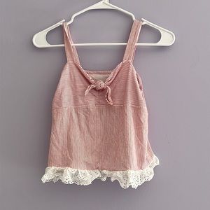 Justice red and white striped tie tank top with white ruffle on bottom